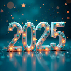 banner happy new year 2025 text card on red festive background