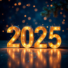 banner happy new year 2025 text card on red festive background