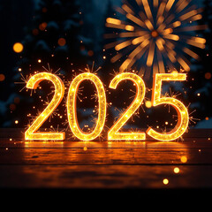 banner happy new year 2025 text card on red festive background