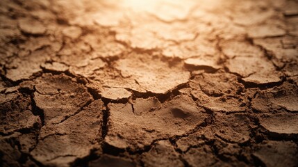 Fototapeta premium A vivid capture of the sunlit parched land, showcasing the intense cracks and dry soil structure, representing the serious effects of climate change on the planet.