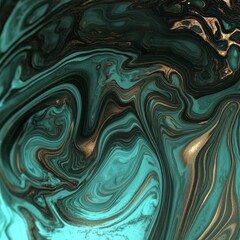 Abstract Liquid Marble Background. Fluid Art. Acrylic Painting. Swirl Texture. Green, Blue, Gold