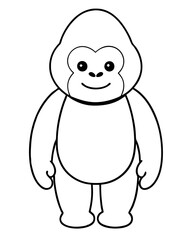 Minimalist black and white illustration of a kawaii gorilla for children's coloring book on a white background

