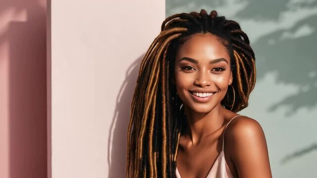 portrait of beautiful fashionable girl with dreadlocks trend