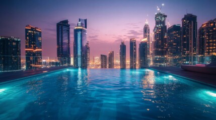 Fototapeta premium An Infinity Pool Overlooking a Cityscape at Dusk