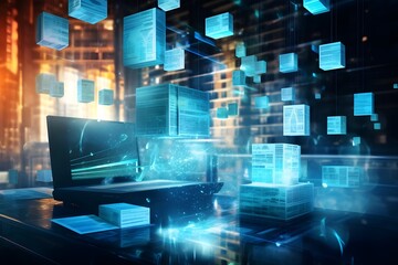 Digital documents created using future world technology. automated invoice and receipt management concept.	