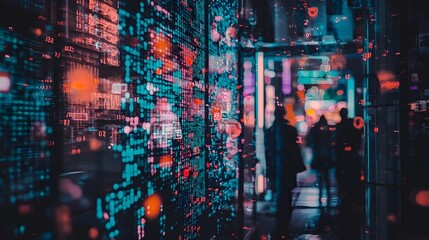 Obraz premium A photograph of a futuristic city street where holograms project real time traffic updates and other digital information showcasing the advanced infrastructure and technology of a modern