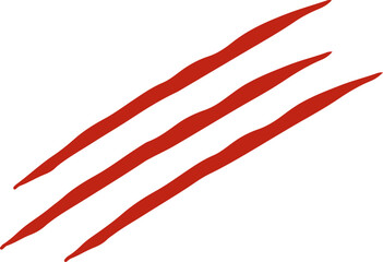 A bold red graphic illustration of claw marks with dripping blood on a white background. The jagged lines and blood droplets evoke a sense of danger and aggression.