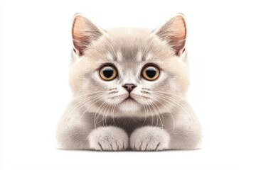 Fototapeta premium A cute fluffy kitten with big eyes looking curiously, isolated on a white background.