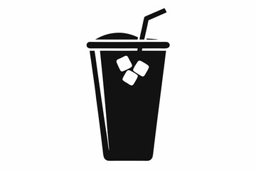 Cold drink silhouette, cold drink vector icon, cup with straw vector silhouette