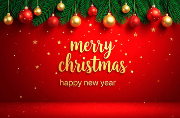 banner happy new year text card on red festive background