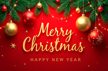 banner happy new year text card on red festive background