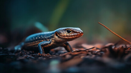 Fototapeta premium A cute little skink darting across the forest floor