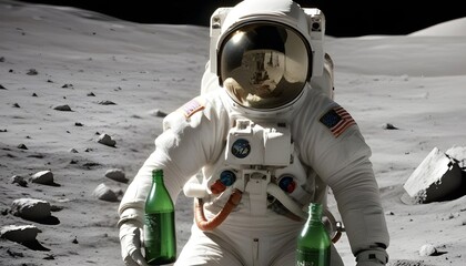 An astronaut in a spacesuit sitting on the moon