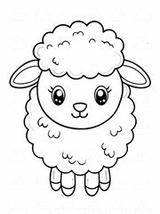 Cute kawaii sheep illustration for children's coloring book with simple minimalist design on white background
