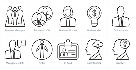 A set of 10 web marketing icons as business managers, business profile, business woman