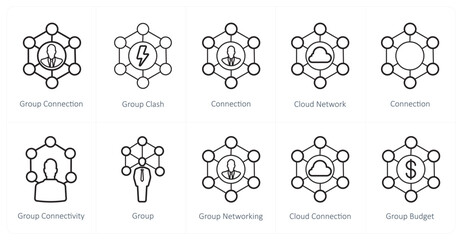A set of 10 web marketing icons as group connection, group clash, group network