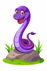 Cheerful Cartoon Snake on a Rock – Fun and Friendly Wildlife Illustration