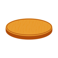 Round wooden chopping board, side view, insulated on white background. Slicing trays environmentally friendly kitchen utensils