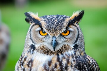 Obraz premium Majestic Owl with Intense Orange Eyes in Natural Setting