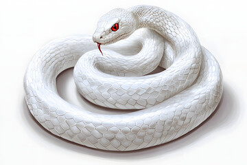 Fototapeta premium 白蛇の神秘的なイラスト。赤い瞳の美しいデザイン