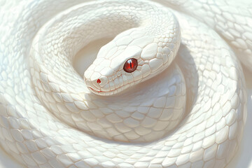 Fototapeta premium 白蛇の神秘的なイラスト。赤い瞳の美しいデザイン