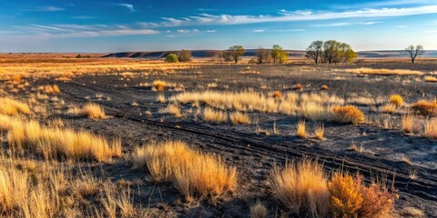 Obraz premium Reflecting burned field in the tall grass prairie preserve in Oklahoma