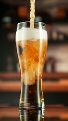 Pouring Beer into Long Glass, Vertical Composition.