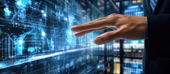 Hand Interacting with Digital Data Interface