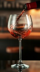 Pouring red wine from bottle.