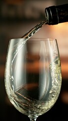 Detail of pouring white wine from bottle.
