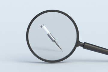 Garden path light behind magnifying glass. 3d render