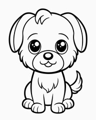 Obraz premium Cute kawaii dog illustration in minimalist black and white style for children's coloring book on a white background 