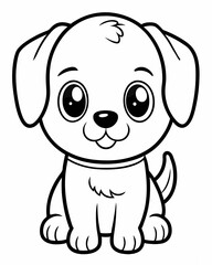Cute kawaii dog illustration in minimalist black and white style for children's coloring book on a white background
