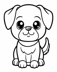 Cute kawaii dog illustration in minimalist black and white style for children's coloring book on a white background
