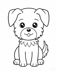 Cute kawaii dog illustration in minimalist black and white style for children's coloring book on a white background
