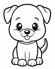 Cute kawaii dog illustration in minimalist black and white style for children's coloring book on a white background
