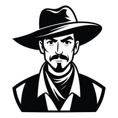 Cowboy, Black and White Vector illustration design