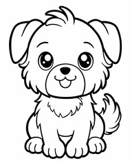 Cute kawaii dog illustration in minimalist black and white style for children's coloring book on a white background
