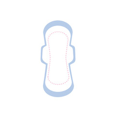 Woman sanitary good for period menstruation. Opened clean scented cotton pad with wings. Hand drawn vector illustration in flat style. Feminine hygiene equipment, cosmetic tool