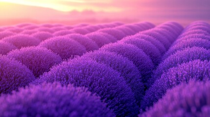 Obraz premium A Field of Lavender Blooms Under a Soft Pink Sunset