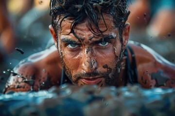 Fitness enthusiasts participating in obstacle course races, challenge, fitness