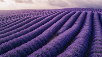 Fototapeta premium Aerial View of a Lavender Field with Rows of Purple Flowers
