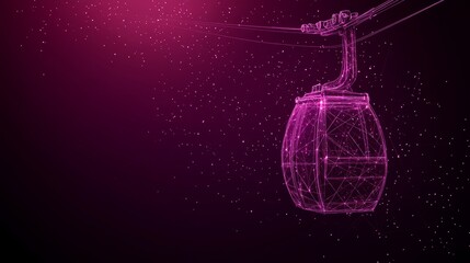 Abstract Futuristic Cable Car, Glowing Low Poly Design, Technology Transportation Concept