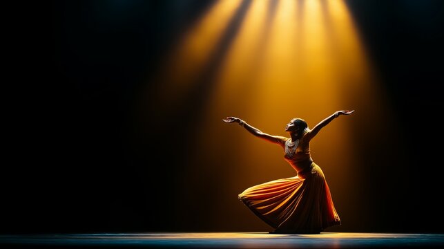 Indian Classical Dancer Showcasing Kathak on Stage with Graceful Movements and Tradition