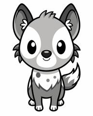 Cute kawaii hyena in minimalist black and white style for children's coloring book on white background
