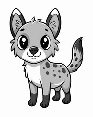 Cute kawaii hyena in minimalist black and white style for children's coloring book on white background
