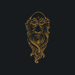 The spirit of the forest. Forest spirit mask. Gold mask on black background. yokai. Perfume. Mythology. Tattoo. Vector element for poster decoration.