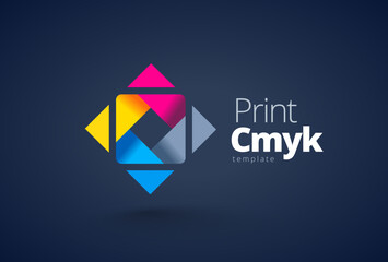 Logo Printing CMYK color theme. Abstract geometric figure. Template design vector. Black background.