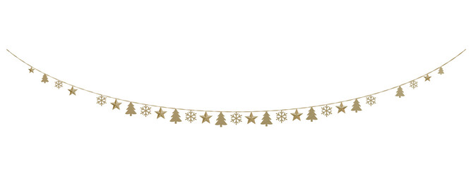 Golden Festive Touch: Bring a touch of festive cheer to your home with this stunning garland featuring golden stars and pine trees.