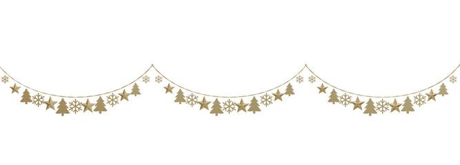 Golden Holiday Accents: Enhance your holiday decor with this elegant garland featuring golden stars and pine trees, creating a festive and inviting atmosphere.